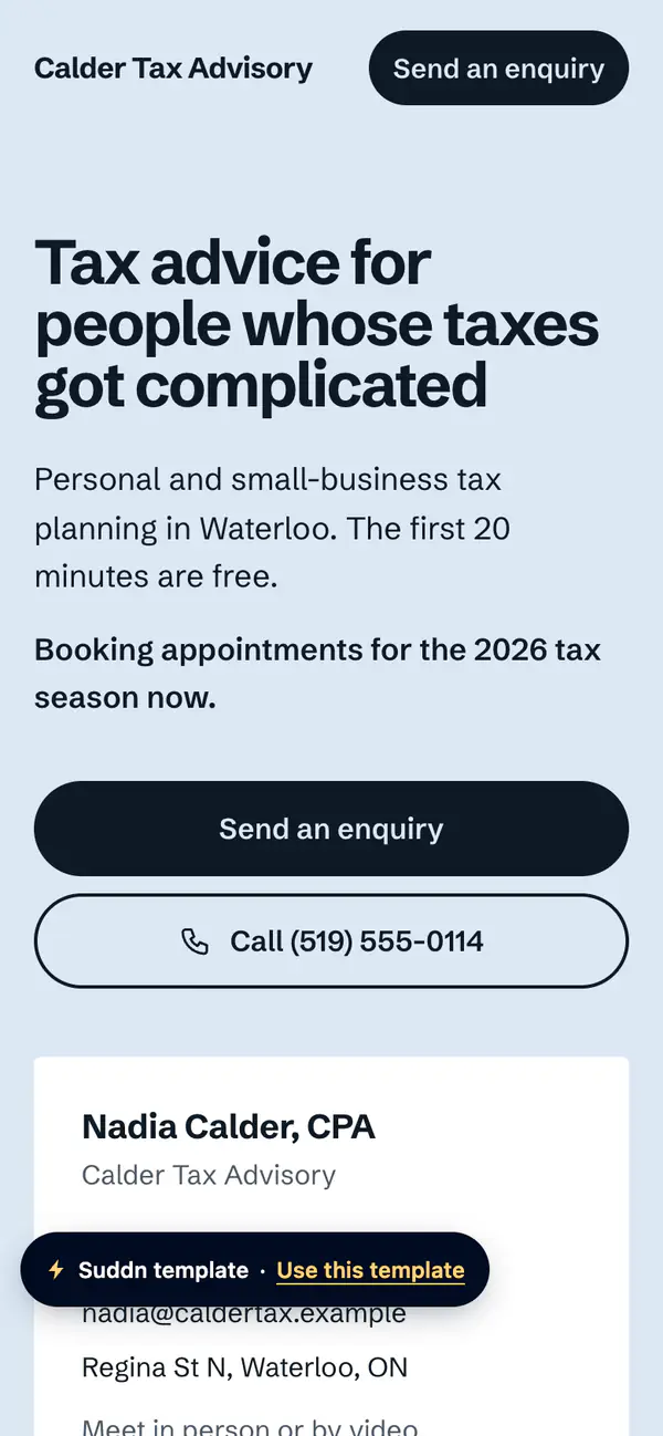 Calder Tax Advisory, an example tax advice website in the Ledger theme