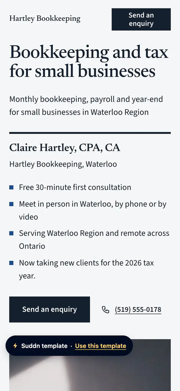 Hartley Bookkeeping, an example bookkeeping website in the Counsel theme