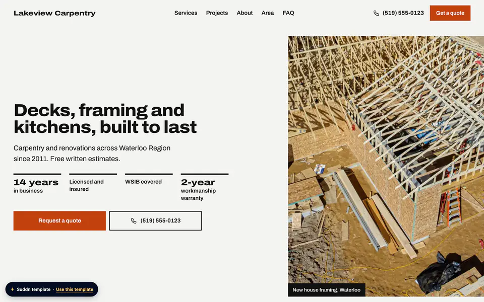 Lakeview Carpentry, an example carpentry website in the Framework theme